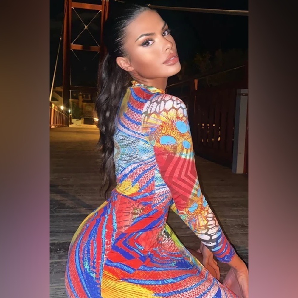 Fashion Nova Printed Midi Open Dress NEW NWT Large - Picture 2 of 8